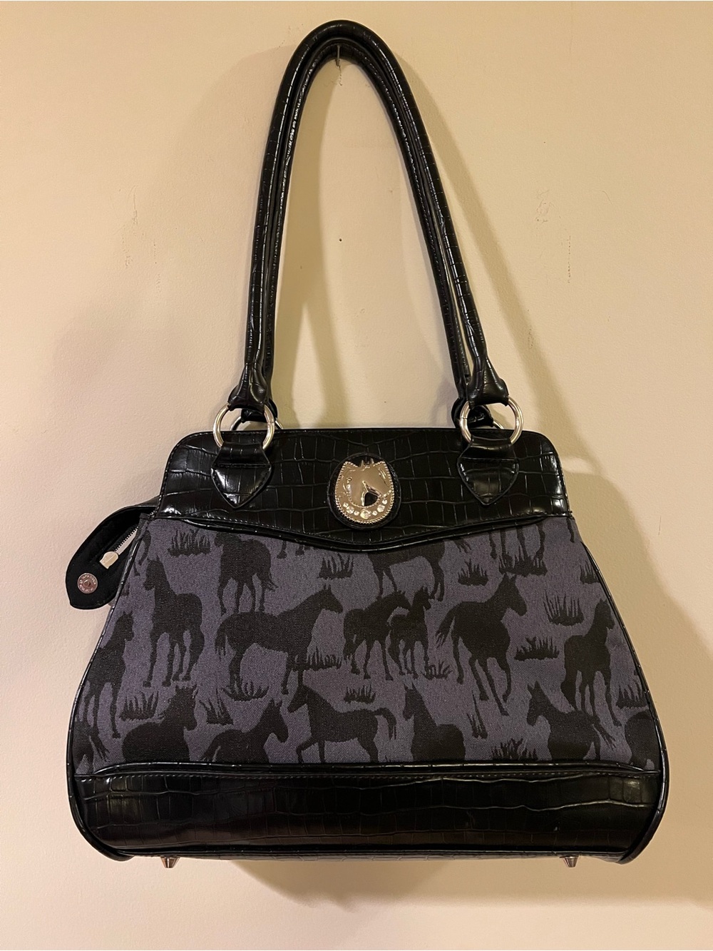 Black Horse-Print Tote Bag